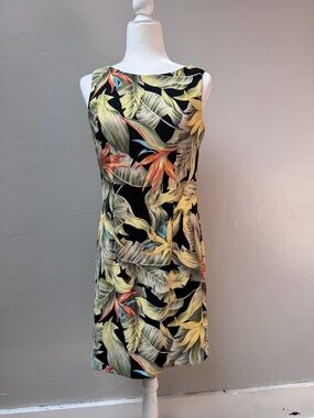 AGB Black Bird of Paradise Midi Dress with Yellow and Green Accents